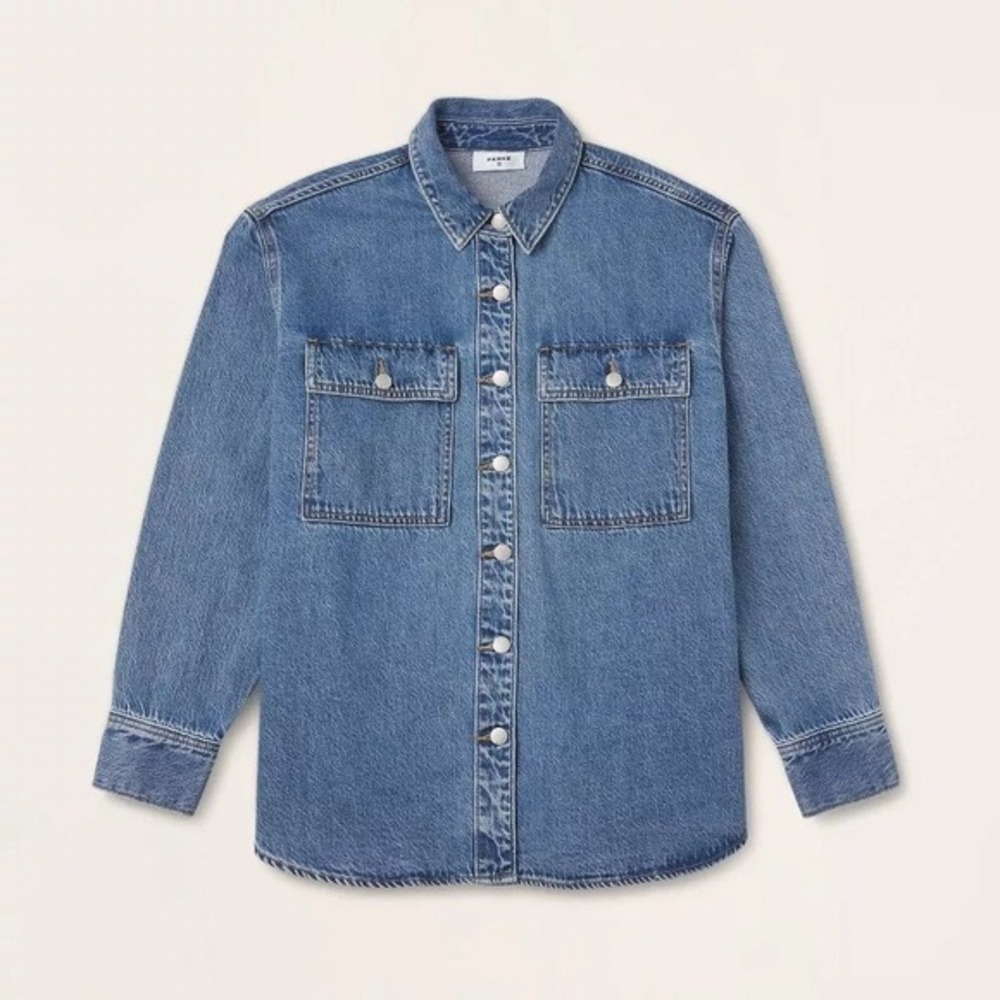 Parke x Target Women's M Medium LS Denim Shacket Med Wash Shirt Jean Jacket - Picture 4 of 11
